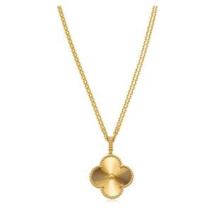Luxury 18K Gold Plated Waterproof Quatrefoil Clover Guilloche Style Necklace CG2